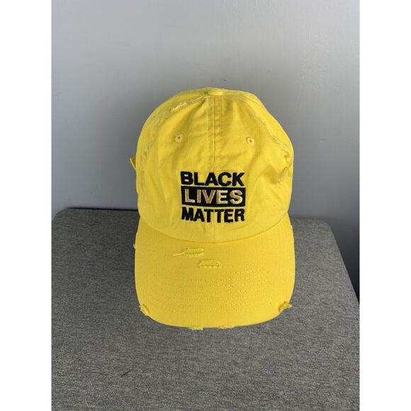 BLACK LIVES MATTER Adjustable Cap BLM (Yellow & Black) Embroidered‎ distressed - Picture 1 of 5